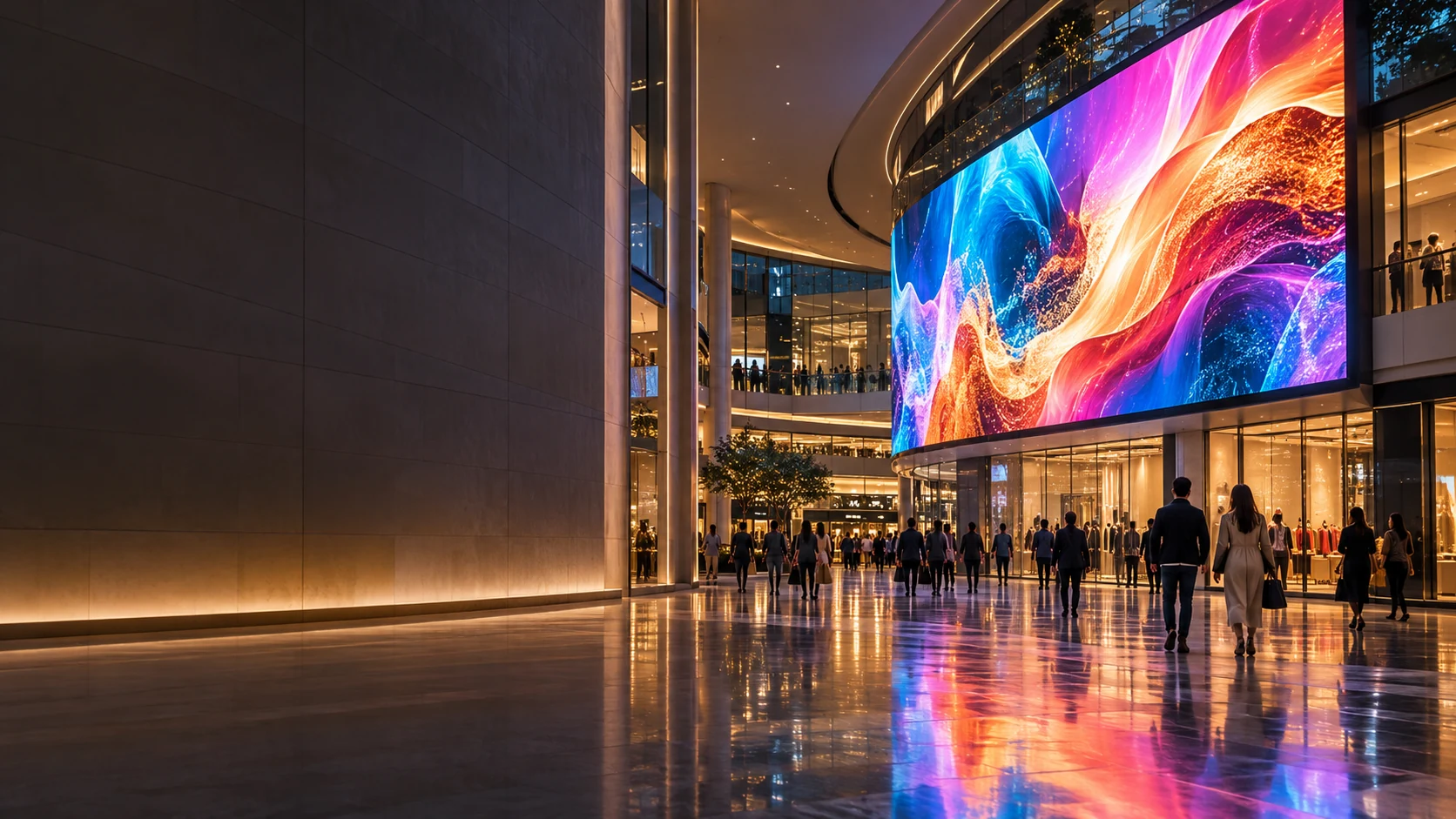 Pantalla LED gigante en un centro comercial