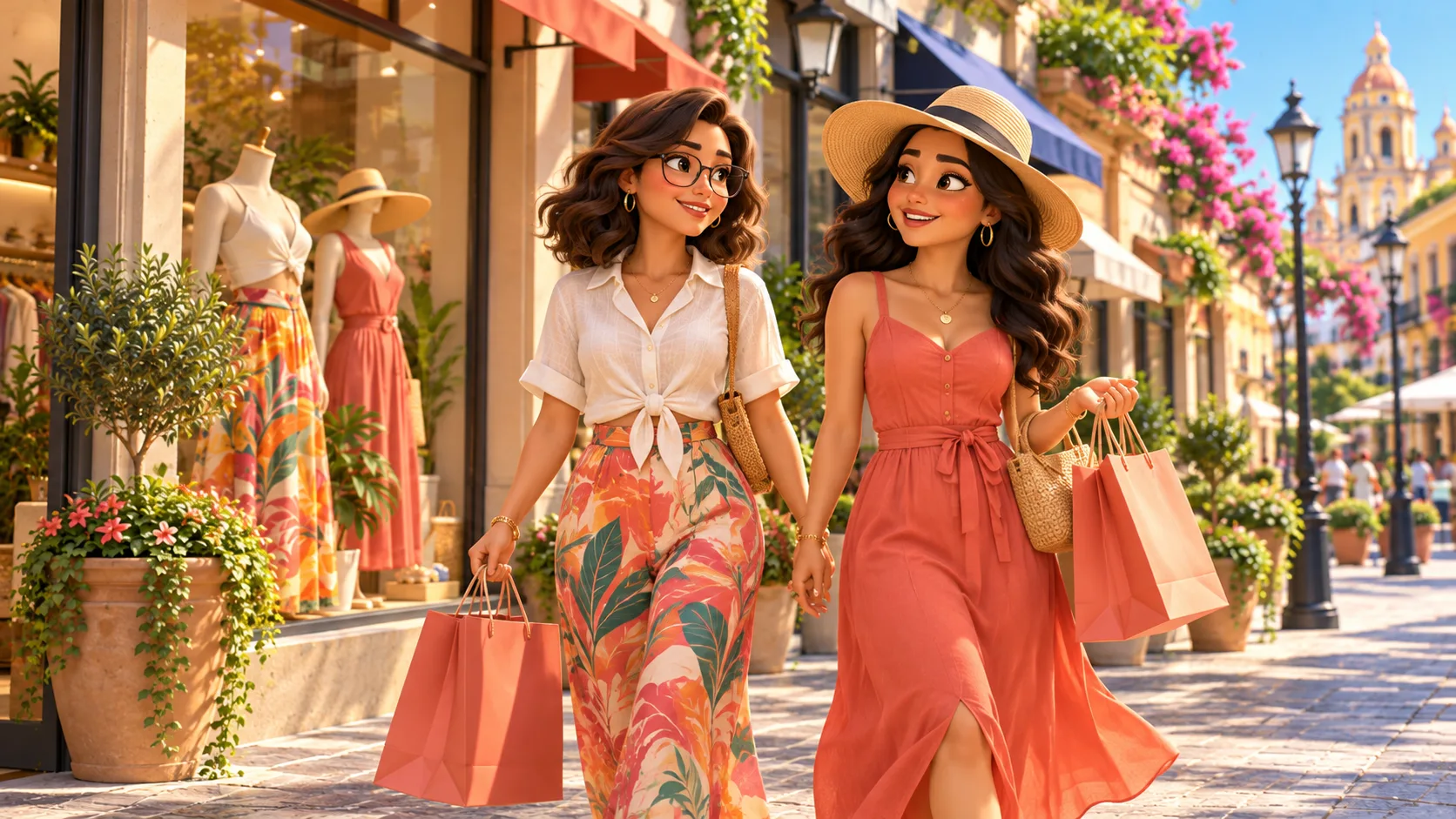 Dos amigas caminando con bolsas de Lucía Boutique